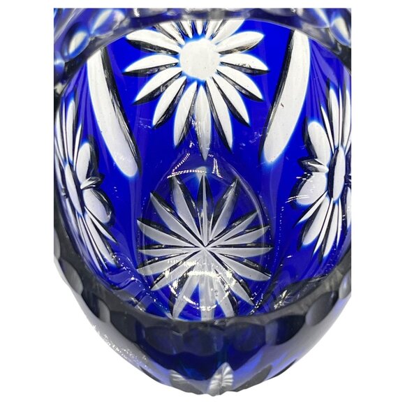 Vintage Cristal 24% Pbo Handmade Cobalt Blue Glass Basket Heavy Lead Crystal - Picture 9 of 14